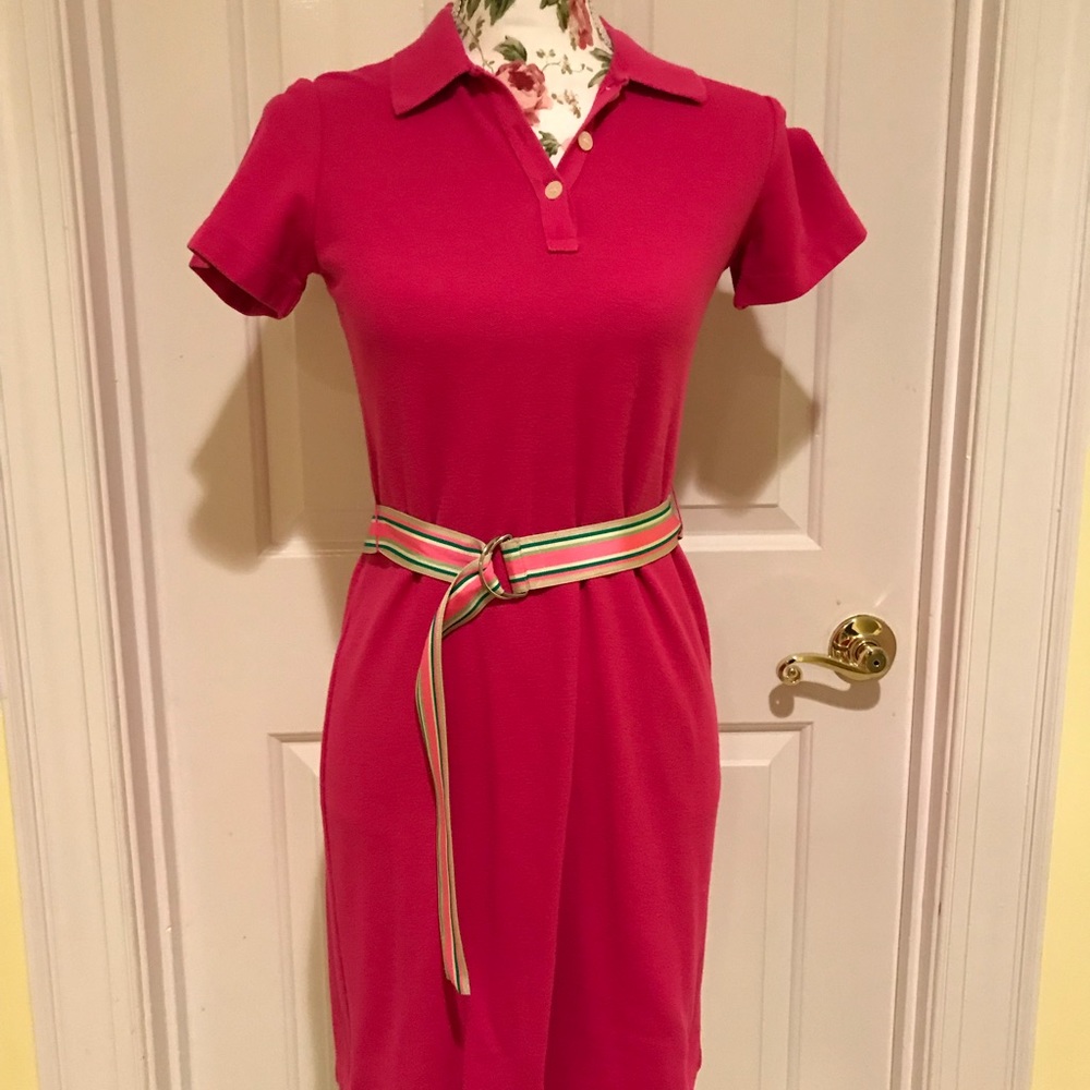 Talbots fuschia dress with grosgrain ribbon belt P